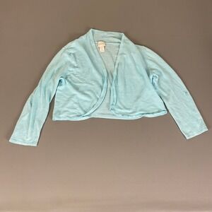 Chico's Cardigan Sweater Women's 2 (L) Open Front‎ Shrug Light Blue Ramie Knit